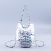 Sac à paillettes en métal brillant et bombé, tissé à la main, pour cocktail, téléphone portable